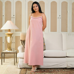 เดรสยาวผ้าลินินสีชมพูอ่อนสำหรับผู้หญิงสุดหรู - Product Image 2