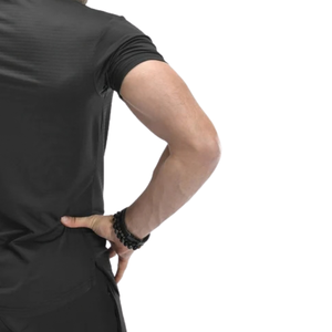 T-shirt de sport pour homme personnalisé noir à séchage rapide, coupe semi-ajustée, en maille extensible polyester élasthanne, pour entraînement en salle de sport, OEM - Product Image 6