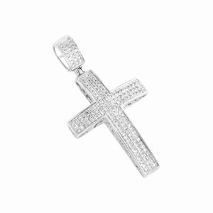 10K Solid White Gold Brilliant Cut Diamond Christian Men's Religious <b>Cross</b> <b>Charm</b> Pendant 1.50" 0.50 CT Hip-Hop Jewelry - Product Image 3
