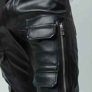 Plus Size Men Skinny Fit PU Coated Cargo <b>Pants</b> With 3D Pockets Hip Hop Style Mid Waist Full Length <b>Black</b> Leather Look - Product Image 5