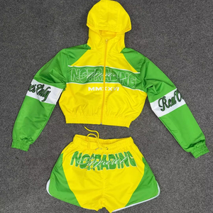 ชุดแจ็คเก็ตและกางเกงขาสั้นแบบยูนิเซ็กซ์  ผ้ากันลม  ซิป  โลโก้ปักสะท้อนแสง  ไนลอน 100% กันน้ำ  น้ำหนักเบา  สีสันตัดกัน  สำหรับฤดูใบไม้ผลิ - Product Image 1