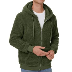 Sweat-shirt à capuche zippé en polaire vert pour homme, vêtement d'hiver décontracté, coupe classique, veste en sherpa - Product Image 1