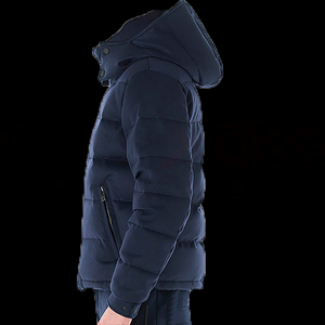 Chaqueta Acolchada con Capucha Azul Marino para Hombre, con Cierre de Cremallera, Cortavientos, Abrigo de Invierno, Estilo Casual, Relleno Grueso de Algodón, Ribete de Piel - Product Image 4