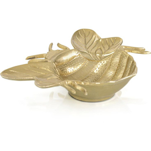 Elegante Tazón de Metal Hecho a Mano con Diseño de Hojas Talladas y Flores, Centro de Mesa Decorativo Artístico con Acabado Dorado a un Precio Impresionante - Product Image 1