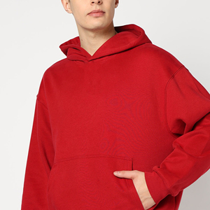 เสื้อฮู้ดซิปสีแดงสำหรับผู้ชาย แบรนด์ของคุณเอง ทรงโอเวอร์ไซส์ ผ้าฝ้ายฟลีซ 100% ลายพิมพ์ตามสั่ง กระเป๋าหน้า - Product Image 6