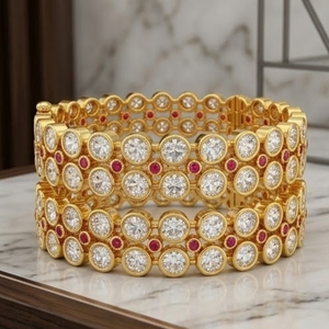 Ethnic Traditional 925 Silver Monzo Bangles Luxury Crystal Stone Designer <b>Kada</b> Set for Women Wedding - Product Image 2