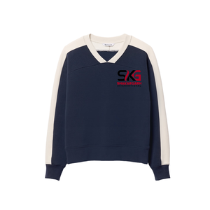 Women Cotton Crew Neck Sweatshirt <b>V</b> Neck Patchwork Pullover Custom Logo Print Breathable Loose <b>Fit</b> Tracksuit Top - Product Image 1