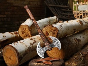 Hacha Vikinga de Doble Cabeza Forjada a Mano Personalizada para Camping y Caza al Aire Libre, Acero de Damasco, Mango de Madera de Palisandro, OEM ODM, Venta al por Mayor Disponible, ¡Oferta Caliente! - Product Image 4