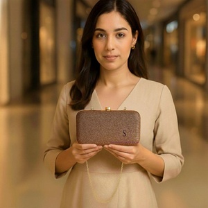 Designer Handmade Women's Embroidered Shiny <b>Bronze</b> color <b>Clutch</b> Purse Evening <b>Clutch</b> <b>Bag</b> with Detachable Chain Strap for women - Product Image 6
