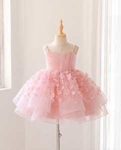 Robe de princesse d'anniversaire Rosabelle rose, robe de fête en tulle bouffant à fleurs 3D pour filles par Tutupetti, fabriquée au Vietnam, OEM ODM - Product Image 1