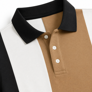 Camisa de hombre de manga corta con bloques de color, diseño formal de punto, cremallera, ajuste regular, poliéster, antipilling, venta al por mayor - Product Image 3
