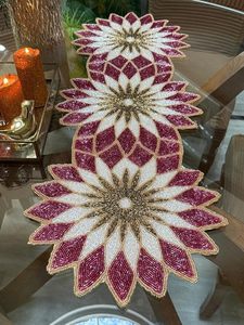 Embroidered Floral Table <b>Runner</b> Bohemian Style Gold Red White Home Decor <b>Washable</b> - Product Image 4