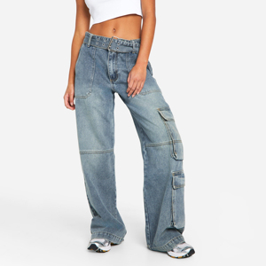 NURJENNA INDUSTRIES 2026 Nueva Moda Jeans Cargo de Mezclilla para Mujer, Ecológicos, 100% Algodón, Cintura Media, Corte Regular, Casual, con Logotipo Personalizado - Product Image 6