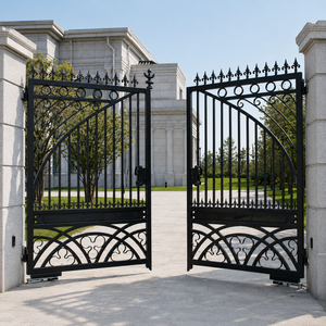 Puerta de Entrada Doble de Hierro Forjado Negro, Decorativa, con Adornos de Lanza, para Seguridad del Hogar y Villas - Product Image 4