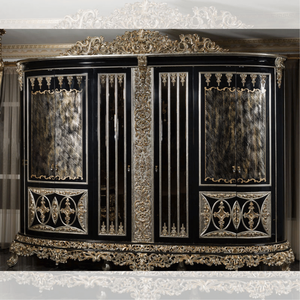 Premium Royal <b>Wardrobe</b> Black Gold Finish Italian Baroque Classic Solid Mahogany Hand-Carved Luxury Bedroom Furniture Customized - Product Image 4