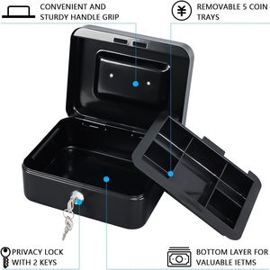 Medium Metal Cash <b>Box</b> with Money Tray and Key <b>Lock</b> Small Safe Metal Drawer - Product Image 2