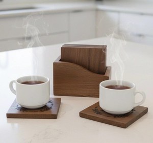 Custom Engraved Handcrafted Acacia Wood 6 <b>Coasters</b> with Holder Set, Personalized <b>Drink</b> <b>Coasters</b>, Made For Table Decoration - Product Image 2