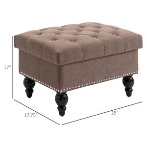 Panca contenitore in tessuto trapuntato con bottoni, multiuso per casa e ufficio, con coperchio rimovibile e gambe in legno - Product Image 3