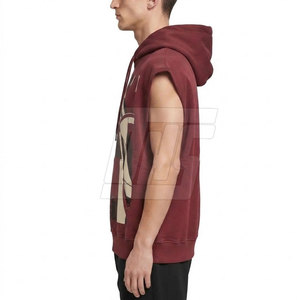 Hoodies sans manches pour hommes de qualité supérieure, en coton personnalisé, à capuche, pour la salle de sport, l'entraînement, le streetwear décontracté, tissu respirant - Product Image 5
