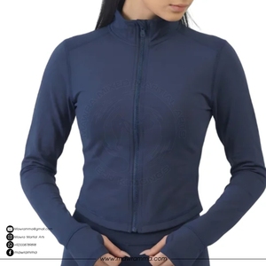 Women's Solid Blue Full Zip Yoga Jacket Stand Neck Long Sleeve Breathable Spandex Polyester Sportswear Regular Fit - Product Image 4