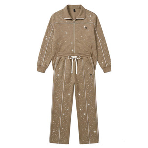 Conjunto de sudaderas con cremallera completa y pedrería para hombre, forro polar premium, proveedor mayorista de ropa urbana, ropa deportiva personalizada de alta calidad, ODM a granel - Product Image 2