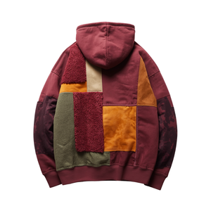 Sweat à capuche de luxe pour homme, coupe oversize, en coton épais, avec appliqué en tissu chenille en relief, patchwork en sergé et design en polaire premium - Product Image 1