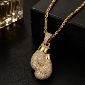 Collier unisexe pour femme avec pendentif gants de boxe en zircon, style hip-hop, bijoux de fête classiques chrétiens, vente en gros - Product Image 1