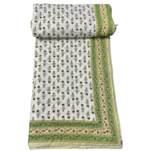 Colcha de Algodón Reversible con Estampado Floral Hecho a Mano en Jaipur, Estilo Vintage Boho para Cama Individual, Relleno de Algodón Duradero - Product Image 1
