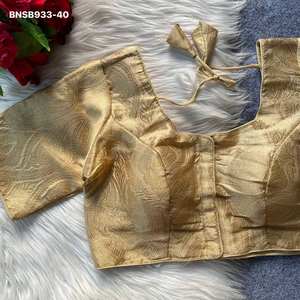 Nueva colección de blusas listas para usar de seda Banarasi con trabajo de zari dorado para ocasiones especiales, a precio de mayorista, proveedor indio. - Product Image 2