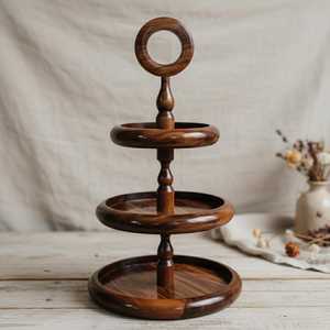 UO Craft Personalized Round Wooden Serving Tray Minimalist Design Wooden 3 Tier <b>Storage</b> Stand Rustic Eco-Friendly Living Room - Product Image 1
