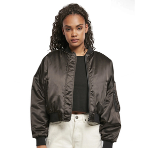 Chaqueta Bomber Corta de Satén para Mujer, de la Mejor Calidad, Color Negro, Acolchada, Transpirable, Ecológica, Resistente al Viento, con Cierre Completo en las Mangas, para Invierno - Product Image 3