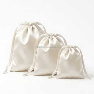 Pochette en satin de soie blanc de qualité supérieure avec cordon de serrage, élégante et réutilisable, sac à bijoux anti-poussière, emballage personnalisé avec logo, sac cadeau - Product Image 2