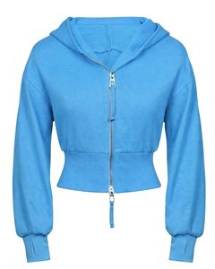 Womens Sky Blue <b>Cropped</b> <b>Zip</b> <b>Up</b> Hoodie Slim Fit Long Sleeve Casual Streetwear Cotton Fleece Sweatshirt Custom Logo ODM Factory - Product Image 1