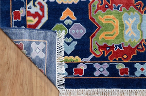 Alfombra de Lana Hecha a Mano Azul Marino, Diseño Nórdico Folclórico, Alfombra Decorativa Boho, 1 Pieza, Apta para Mascotas, Antideslizante, Altamente Duradera para Sala de Estar - Product Image 4