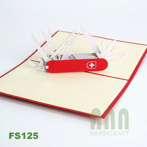 Tarjeta de felicitación 3D pop-up hecha a mano con diseño de navaja militar FS125, impresión offset, barnizado mate, papel, forma rectangular, tradicional - Product Image 5