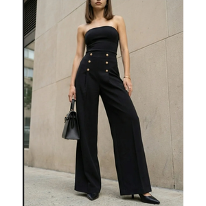 Combinaison sans bretelles associée à un pantalon large taille haute style marin, chic et contemporain, tenue de soirée professionnelle - Product Image 2