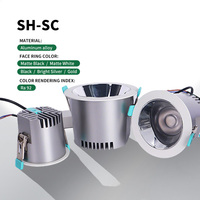Spot LED encastré COB minimaliste à cadre étroit, anti-éblouissement profond, CRI élevé Ra92, pour intérieur commercial, finition Or, Gunmetal, Blanc, Argent