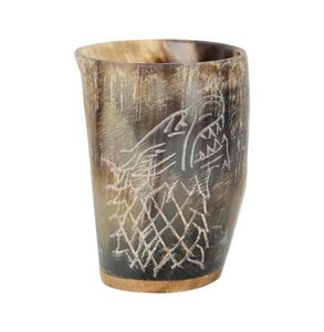 Coupe à mézze ancestrale en corne de buffle et d'âne, motif loup viking Fenrir, pour festin médiéval, chopes de cérémonie nordique sacrée, pour la fabrication de mézze - Product Image 1