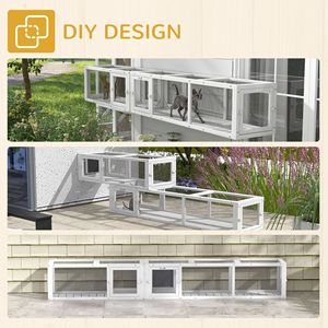 Tunnel per Gatti in Legno da 249 cm per Esterni con 8 Porte Bianche, Design Combinabile - Product Image 5