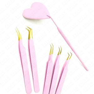Custom Pink Diamond Grip Eyelash Tweezers Set Stainless Steel Mirror Handle Volume Tip Professional Lash <b>Tools</b> - Product Image 3