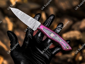 มีดเดินป่าล่าสัตว์เหล็กดามัสกัสพรีเมียม ด้ามไม้ปักก้า ใบมีดแบบฟิกซ์ สำหรับกิจกรรมเอาตัวรอดกลางแจ้ง ปลายใบมีดแบบดรอปพอยต์ ด้ามจับแบบฟูลแทง OEM/ODM MOQ ต่ำ - Product Image 2