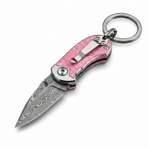 Couteau porte-clés artisanal de Damas, petit couteau pliant durable avec anneau de fixation, outil de poche pour l'extérieur - Product Image 6