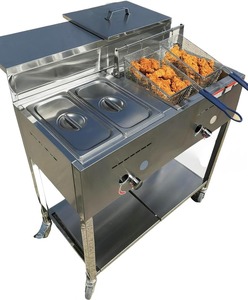 Deep Fryer <b>Cart</b> with 2 Baskets | 3 Gallon Single Tank | 2 Pan Steam Table | Portable 4 Wheel | Stainless Steel | Outdoor Propane - Product Image 1