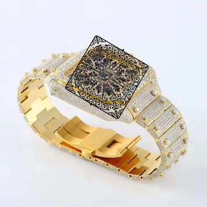 Reloj de Lujo para Hombre, de Cuarzo, Dorado, con Caja Incrustada de Diamantes y Esfera Hueca, Pantalla Analógica de 46 mm, Estilo Vintage - Product Image 3