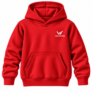 Sweat-shirt à capuche rouge WARPRO unisexe en polaire, pull décontracté avec poche avant, logo thermocollé, vêtement d'hiver écologique - Product Image 1