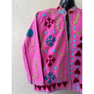 Chaqueta Bomber Corta de Algodón Rosa Vintage, Bordada a Mano, Ecológica, con Cuello Mandarín, Manga Larga, Estampado Floral, para Mujer, Primavera - Product Image 5