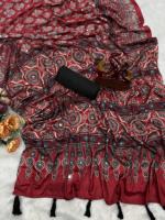 Sari en crêpe de soie au design exclusif avec chemisier élégant – Nouvelle collection chic et tendance pour femme, idéal pour les fêtes et tenues décontractées
