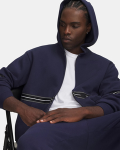 2026 Men's Navy Zipper Hoodie 100% Cotton Breathable Regular Fit Casual Autumn Wear Solid Color - Product Image 3