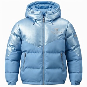 Chaqueta Acolchada con Capucha para Hombre, Diseño Color Block, Resistente al Viento, Deportiva, con Cierre Frontal, Relleno Grueso de Poliéster - Product Image 3
