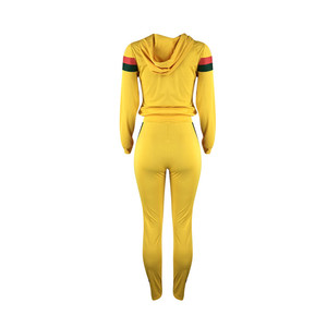 Conjunto Deportivo de Mujer, Amarillo, con Capucha, Diseño 2 en 1, Antiestático, de Forro Polar, Corte Regular, Pantalones Casuales con Bolsillos Laterales, para Otoño - Product Image 3